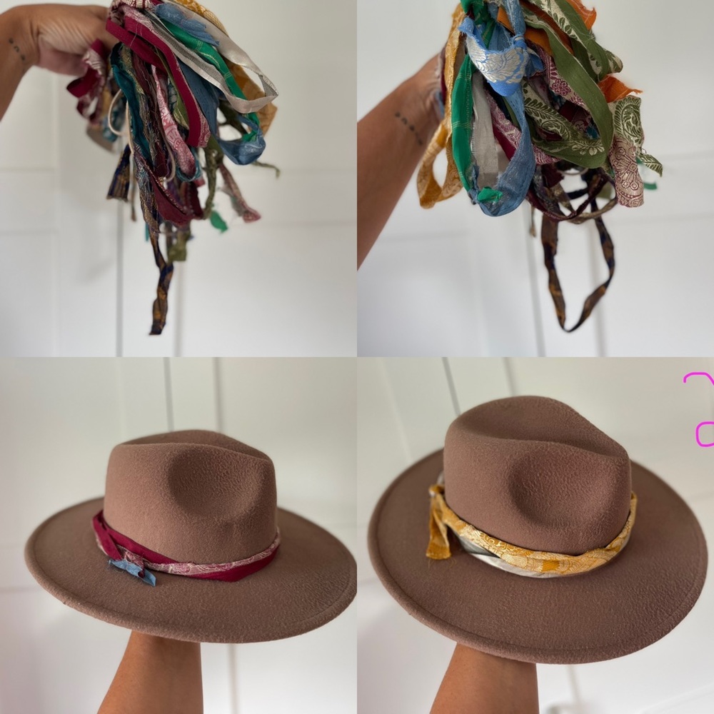 Hat band ribbon puggaree Border Recycled sari Silk each unique swag